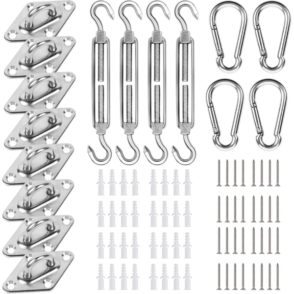 Sun Shade Sail Hardware Kit 6 inch with 4pcs 4 * 12ft Cable Wire Rope 304 Stainless Steel for Patio, Garden Triangle Rectangle and Square Sun Shade Sails Installation 59 pcs D