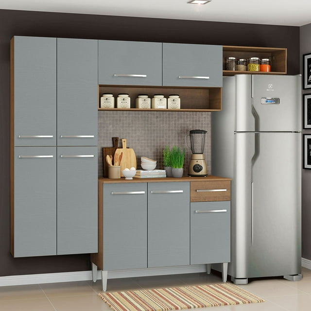 Madesa Gabinete de Cocina Integral 229 cm Emilly Fit Rústico/Gris