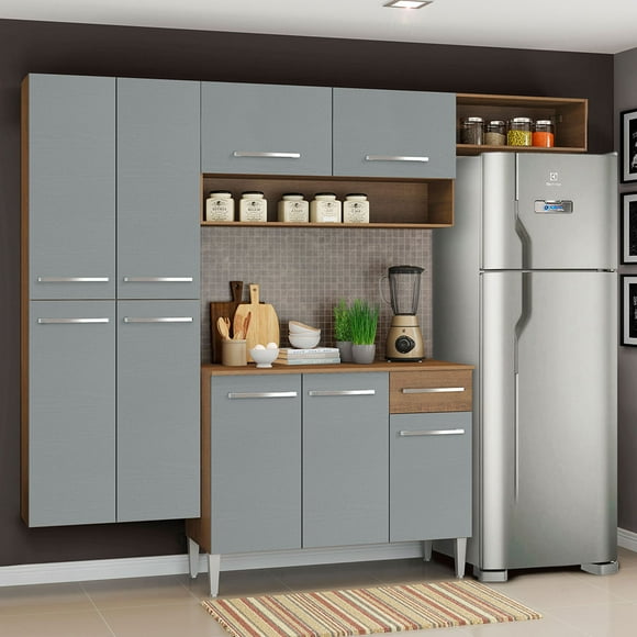 Madesa Gabinete de Cocina Integral 229 cm Emilly Fit Rústico/Gris