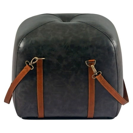 Yosemite Home Decor Amel Transitional Leather Ottoman Pouf in Black