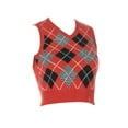 thumbnail image 5 of Okbabeha Women Knitted Vest, V-neck Plaid Waistcoat, Off Shoulder Tank Top, 5 of 5