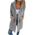 thumbnail image 2 of Hvyesh Fleece Jackets for Women Lapel Collar Mid Length Pea Coats Single Breasted Solid Trench Coat Long Sleeve Casual Outwear, 2 of 7