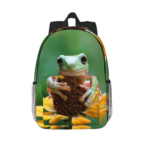 Easygdp Tree Frog Sitting On Sunflowes Mochila Ligera de 15 Pulgadas para Estudiantes, Mochila Cómoda para la Escuela y Viajes, Correas Ajustables
