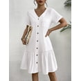 thumbnail image 6 of Zeagoo Summer Dresses for Women Button Down Cotton Linen Dress A Line Swing Sundress Short Sleeve Ruffle Hem Dress, 6 of 6
