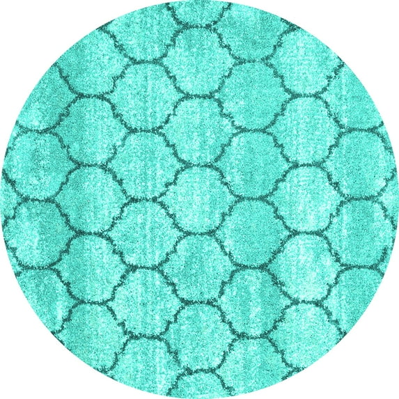 Ahgly Company Indoor Round Trellis Turquoise Blue Modern Area Rugs, 3' Round