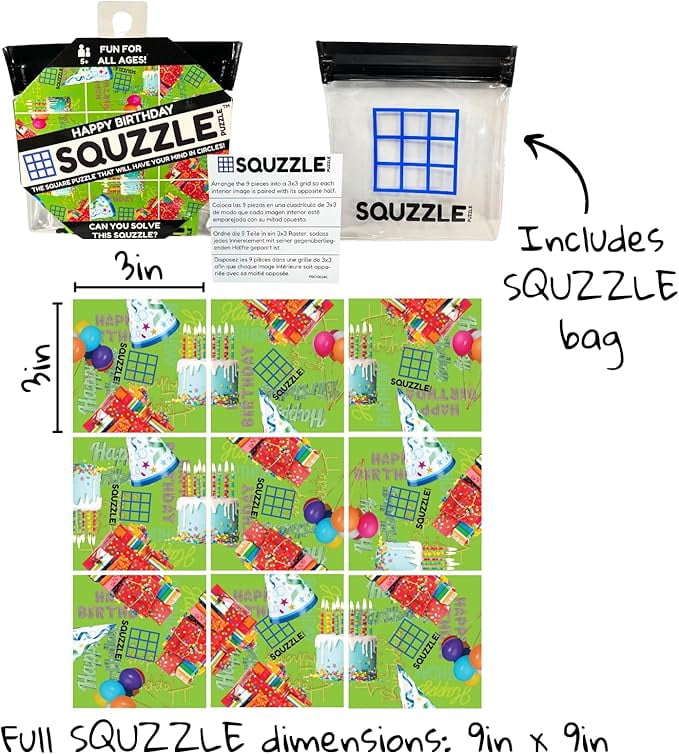 Squzzle Puzzle – 9-Piece Travel Puzzle Game | Screen-Free Brain Teaser Puzzle for Focus & Problem Solving | Collect All Designs | Teacher Gift | Middle School Classroom Center (Happy Birthday)