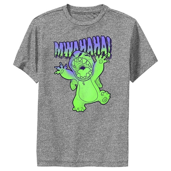 Boy's Lilo & Stitch Mwahaha Halloween Horror Performance Graphic Tee Charcoal Heather Large