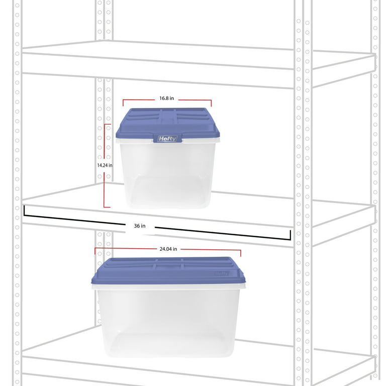  Hefty HI-RISE Clear Plastic Bin with Smoke Blue Lid (6 Pack) -  40 qt Storage Container with Lid, Ideal Space Saver for Closet Shoe Storage  Bins and Under Shelf Storage 