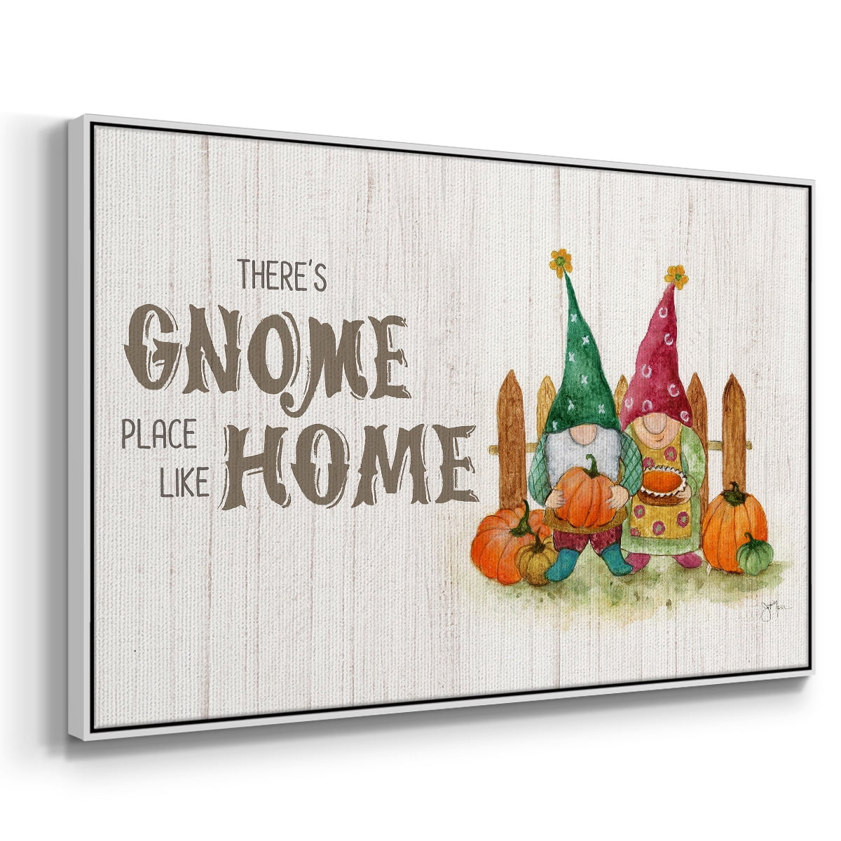 Gnome Place Like Home - Framed Gallery Wrapped Holiday Canvas - 17 x 25 - White Frame