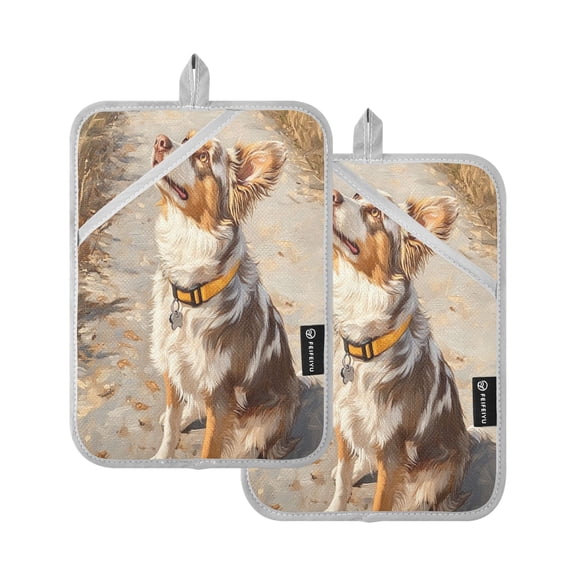 BZSMCE Pot Holder Oven Mitts Cooking baking Dog Travel in Golden Field Creative Pattern Size:7x9.8in