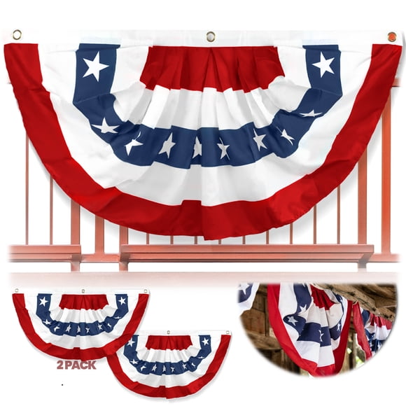Anley Pack of 2 USA Pleated Fan Flag, 3x6 ft American US Bunting Flag Patriotic Stars & Stripes - United States 3 x 6 Feet Half Fan Banner
