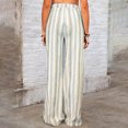 thumbnail image 5 of Cagogo Women Plus Size Wide Leg Trousers Elastic Waist with Pockets Striped Casual Boho Beach Vacation Long Pants Summer Travel Lounge Clothes, Green 3XL, 5 of 8