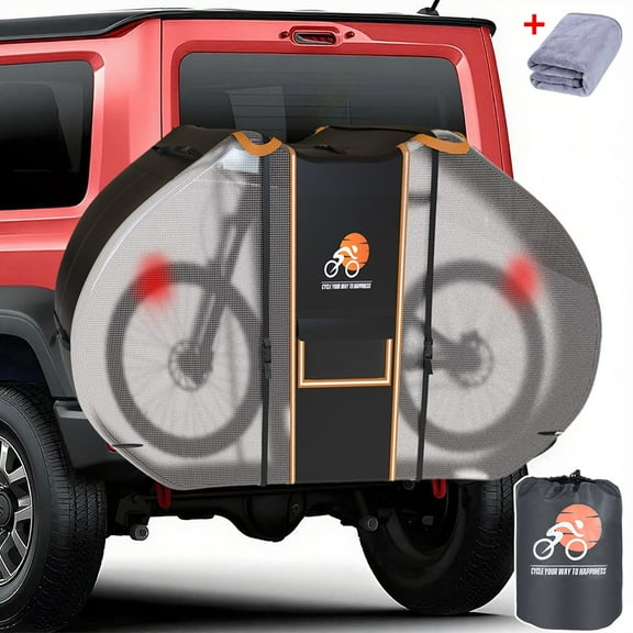 2WIN2BUY Waterproof Bike Cover for Transport on Rack, Heavy Duty Outdoor Bicycle Protector Storage with Visible Tail Lights for 1 Bikes, Black