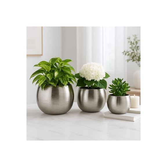 Modern Planters and Flower Pots for Home Decor - Metal Plant Pots Perfect for Indoor and Outdoor Houseplants - Stunning Accent for Garden, Patio, and Living Room Decor Set of 3 - 11", 10", 8" Silver