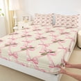 thumbnail image 3 of Homewish Pink Rose Flower Twin Sheet Sets, Romantic Pink Bow-tie Twin Fitted Sheet, Western Princess Style Flat Sheet, Luxury Bedroom Decor, 3pcs, 3 of 7