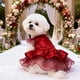 thumbnail image 1 of Conjunto de vestido de novia para perro primavera-verano • Ropa para mascotas pequeñas y medianas • Falda de gasa para fiestas • Beige rojo negro • Poliéster transpirable • 1 pieza • Espalda 12,6", 1 of 6
