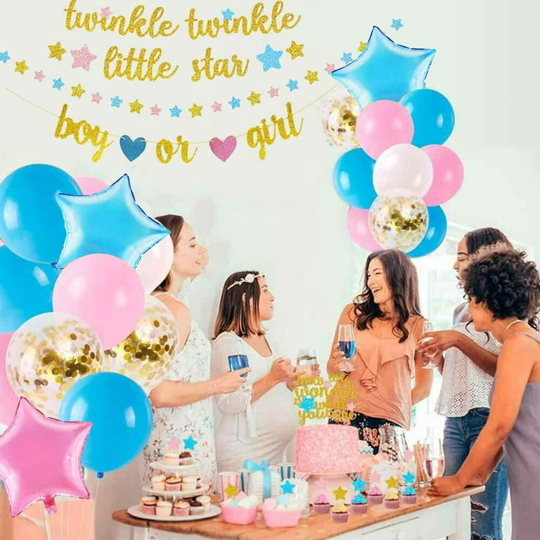 GEEKEO Gender Reveal Decoration Balloon Arch Kit, Pink Blue Balloon Garland  Gold Moon Stars & Cupcake Toppers for He or She Baby Shower Wedding Birthday  Gender Reveal Decorations Party Supplies 