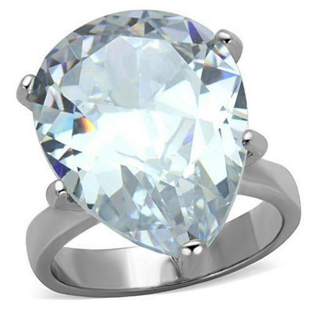 Bague pour Femmes en Acier Inoxydable Poli avec AAA Grade CZ en Transparent - Taille 6