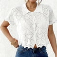 thumbnail image 2 of Ltctricy Women's Crop Crochet Tops Short Sleeve Collared Hollow out Knit Button down Shirts Lightweight Sweater Cardigans, 2 of 5