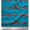 thumbnail image 3 of Soimoi Blue Moss Georgette Fabric Red Berries & Bullfinch Bird Printed Fabric 1 Yard 42 Inch Wide, 3 of 3