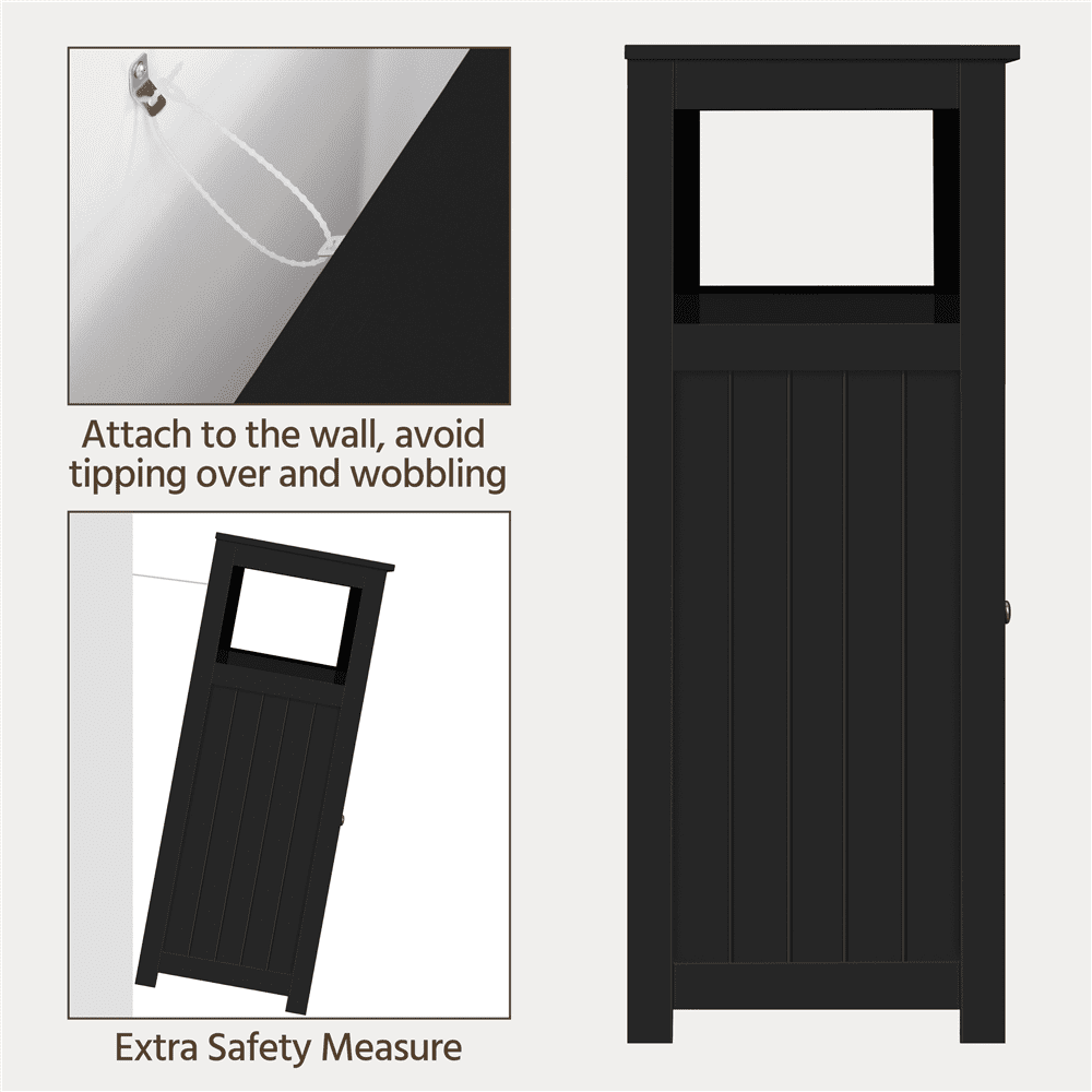 Alden Design 35.5" Height Bathroom Floor Cabinet with 1 Door and 3 Drawers, Black