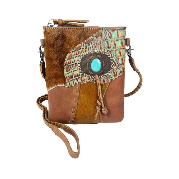 Crossbody Cowhair Purse Satchel Leather Teal Stone Tassel Tote