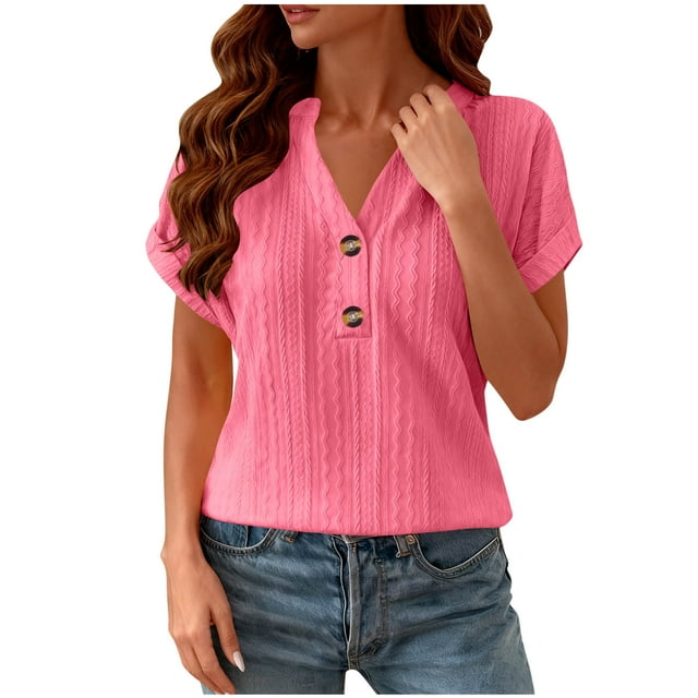 Womens 2026 Summer T Shirts Essential V Neck Tees Basic Solid Color Pullover Soft Short Sleeve Outfits Versatile Spring Clothing Classic Casual Shirts Everyday Comfort Clothes