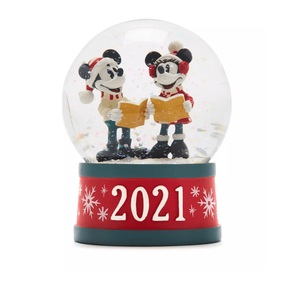Disney Store 2021 Mickey and Minnie Christmas Holiday Snowglobe New with Box