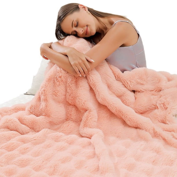 Manta Suave Y Cálida De Piel Sintética De Conejo – Gruesa Manta De Piel Sintética De 1000 G/M Con Volantes – Esponjosa Y Versátil Para Cama, Sofá, Oficina (teñido Anudado, 51