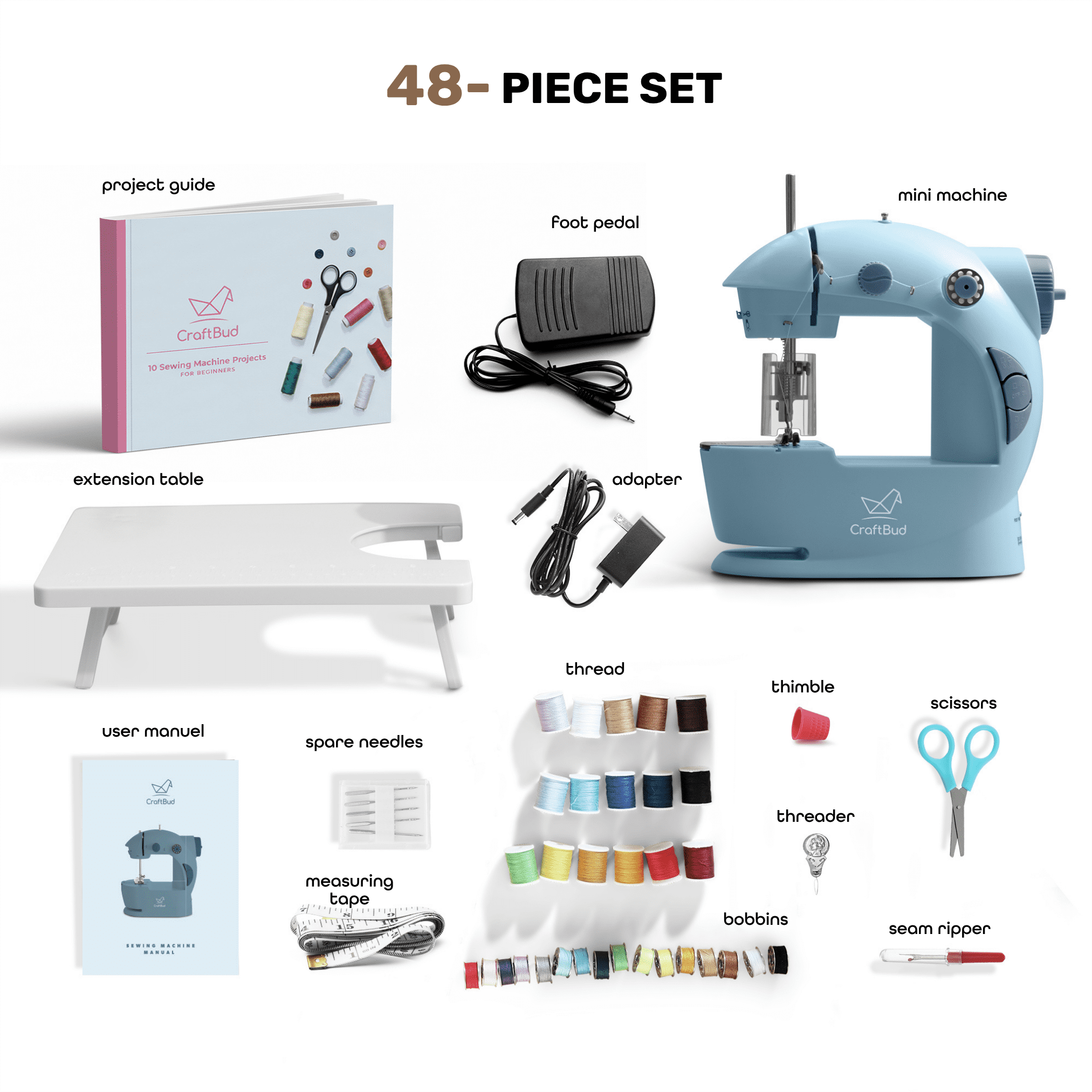 Virtu 48 PC Mini Portable Sewing Machine for Beginner, Kids Sewing Machine and Adults, Green
