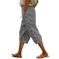thumbnail image 2 of Women's Side Stripe Elastic Waist Pants – Loose Fit Straight Leg with Cuffed Hem, Comfortable 7/8 Length Capris, 2 of 9