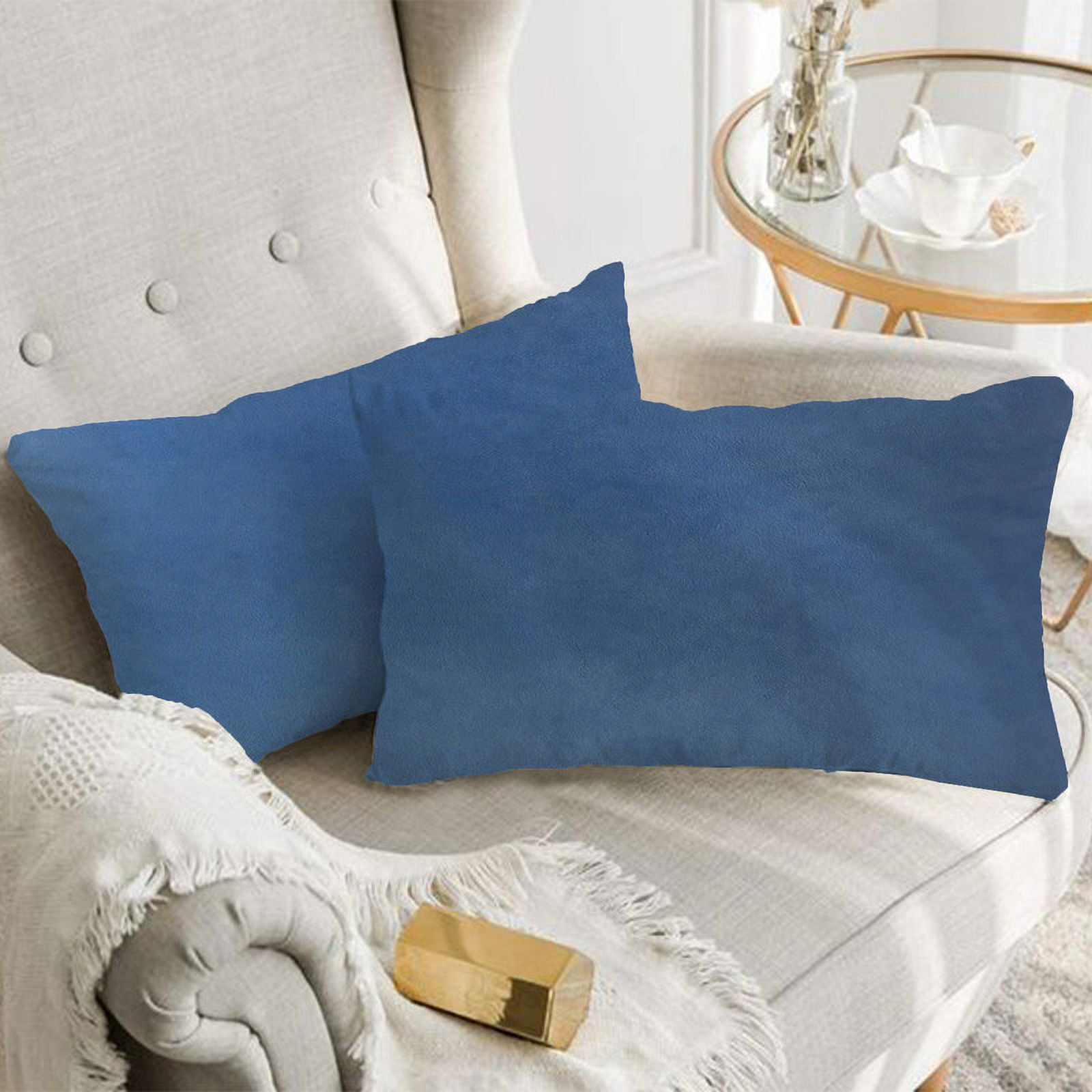 A1HC 12x20 Inch Rectangular Decorative Velvet Throw Pillow Covers, Set of 2, Prussian Blue – Soft, Luxurious Cushion Covers for Sofa, Bed & Home Decor