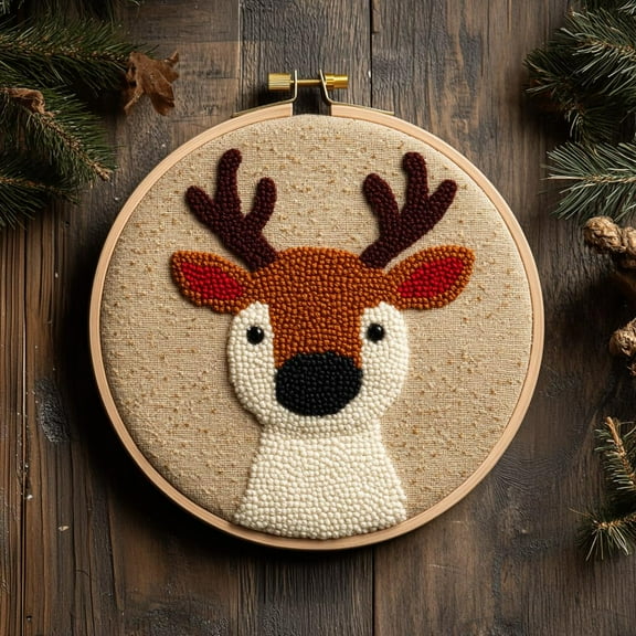 DIY Punch Needle Kits Reindeer Easy for Beginners Punch Needle Embroidery Set with Hoop Stamped Pattern for Craft lovers and Home Decor-2