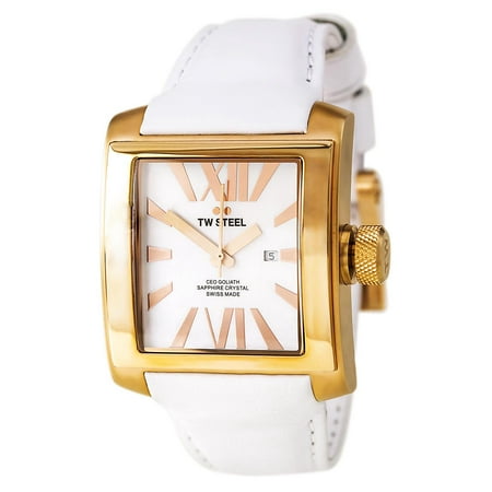 TW Steel CE3016 Men's CEO Goliath MOP Dial Rose Gold Steel White Leather Strap Watch