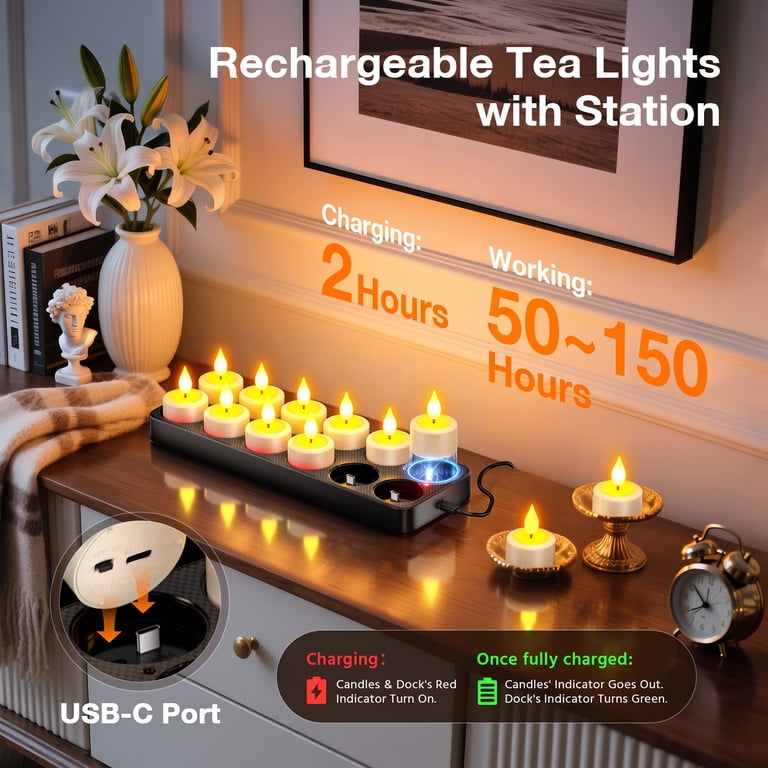 PChero 12-Pack Rechargeable Tea Light Candles with Remote photo 2