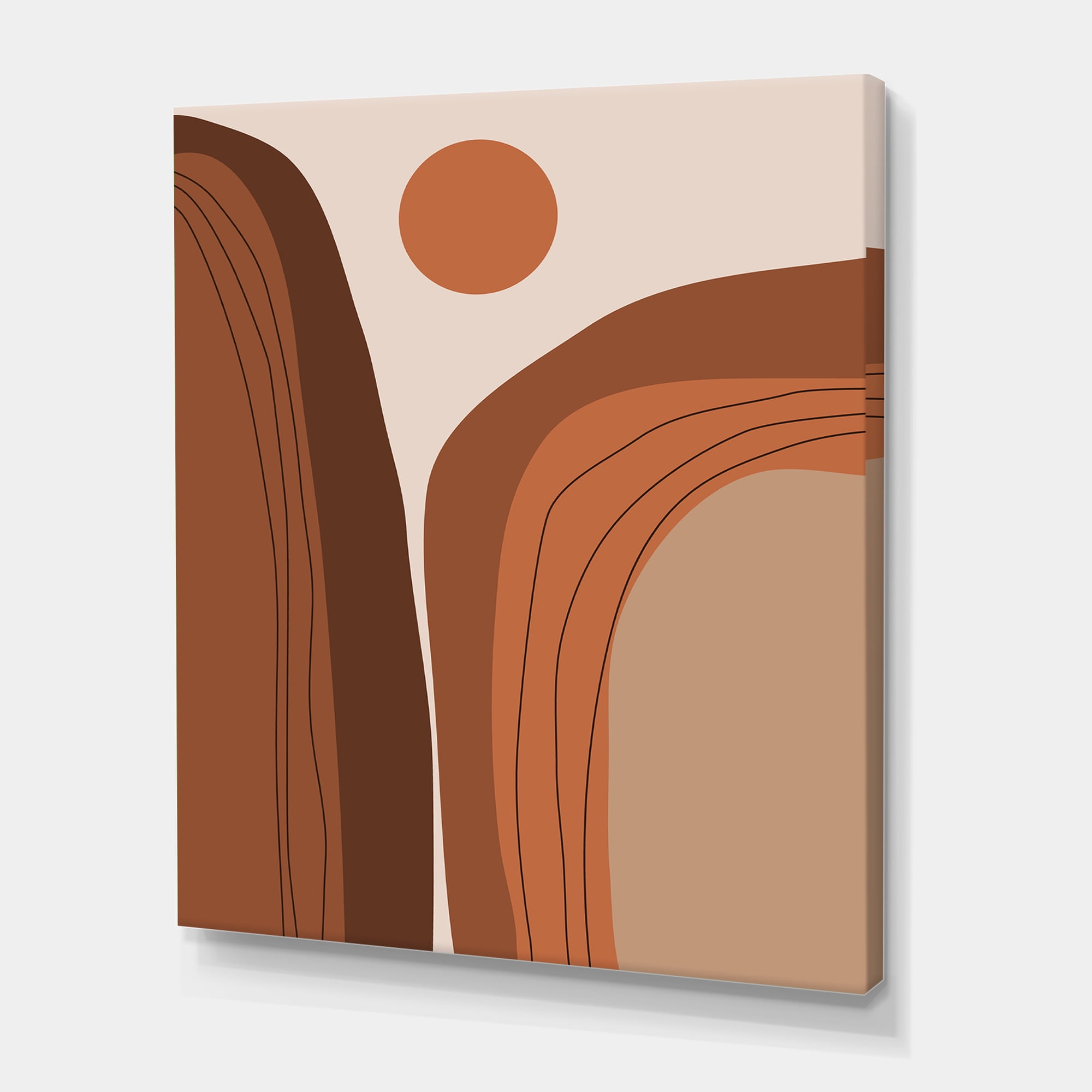 Abstract Terracotta Mountain Landscape Sunset 16 in x 32 in Painting Canvas Art Print, by Designart