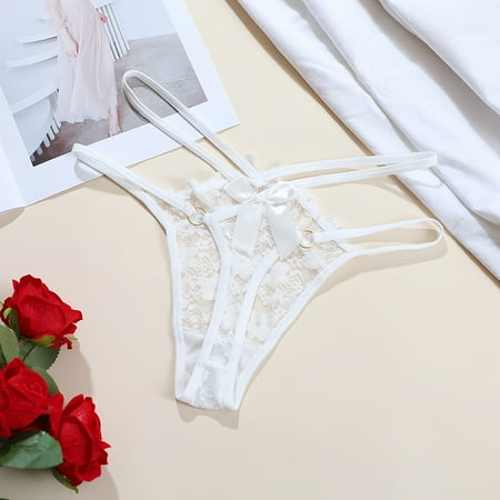 New Release Women s Buttocks Hot Girl Lace Panties  Double Thin Belt Show Waist  Sexy Temptation  Breathable Thongs  Head  Fashionable Underwear  Plus Size Blouse|100%Polyester White