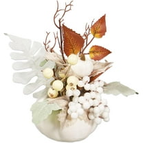 White Pumpkin Maple Tabletop Centerpiece Decor for Fall Thanksgiving Table Wood Sign Harvest Decoration with White Berry for Harvest 4*8inches
