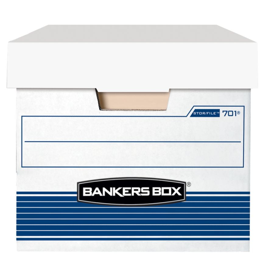 Bankers Box® Stor/File™ Medium-Duty Storage Boxes, Letter Size, 24" x 12" x 10", White/Blue, Case Of 4 - 70140FF