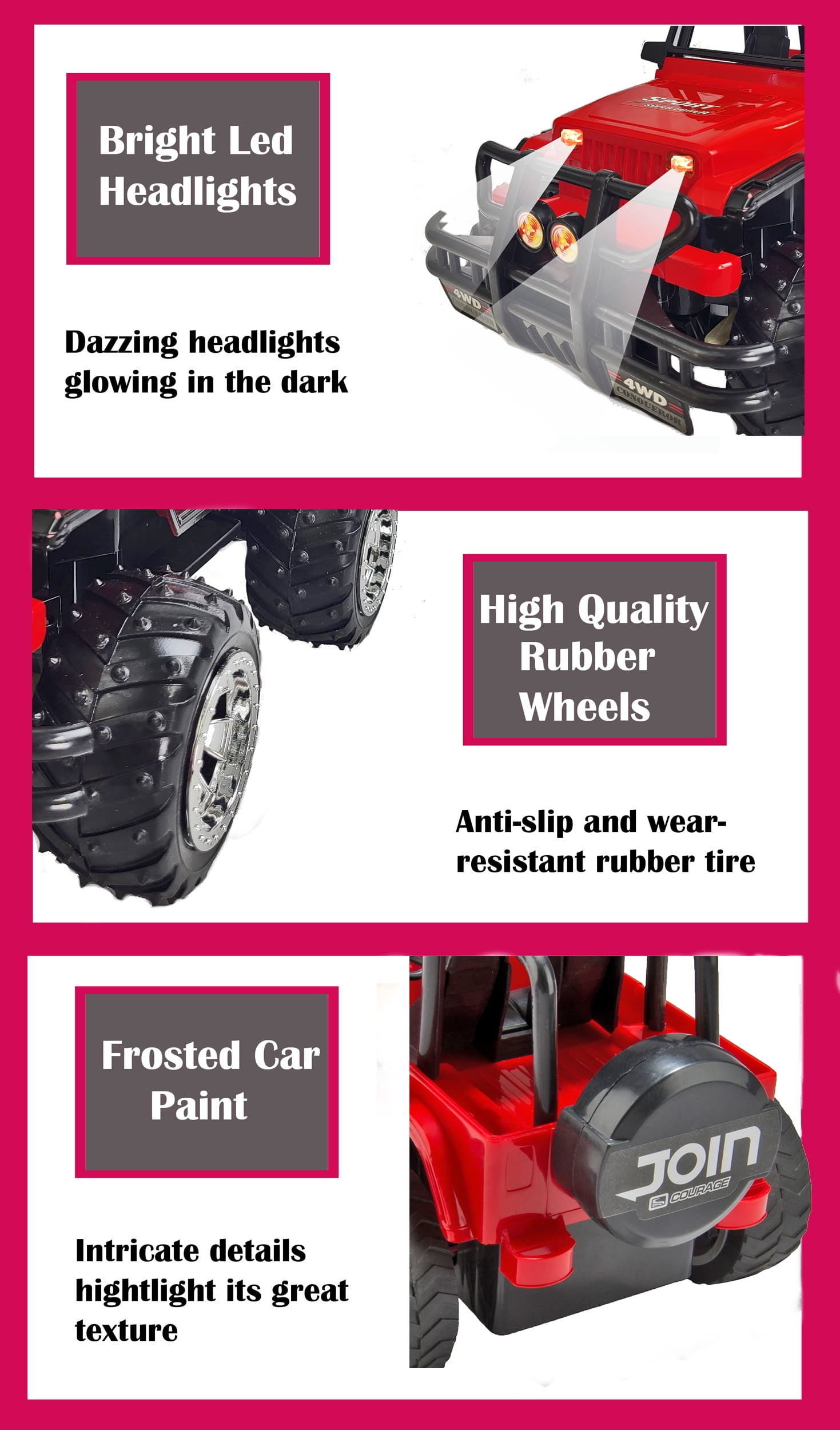 4WD Red RC Truck – Electric Jeep-Style Off-Road Radio Control Car for Kids Ages 3+