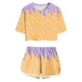 thumbnail image 3 of Toddler Girl Summer Outfits Ice Cream Print Short Sleeve Top and Shorts Summer Play Set Girls' Clothing Sets Purple 11-12T, 3 of 5