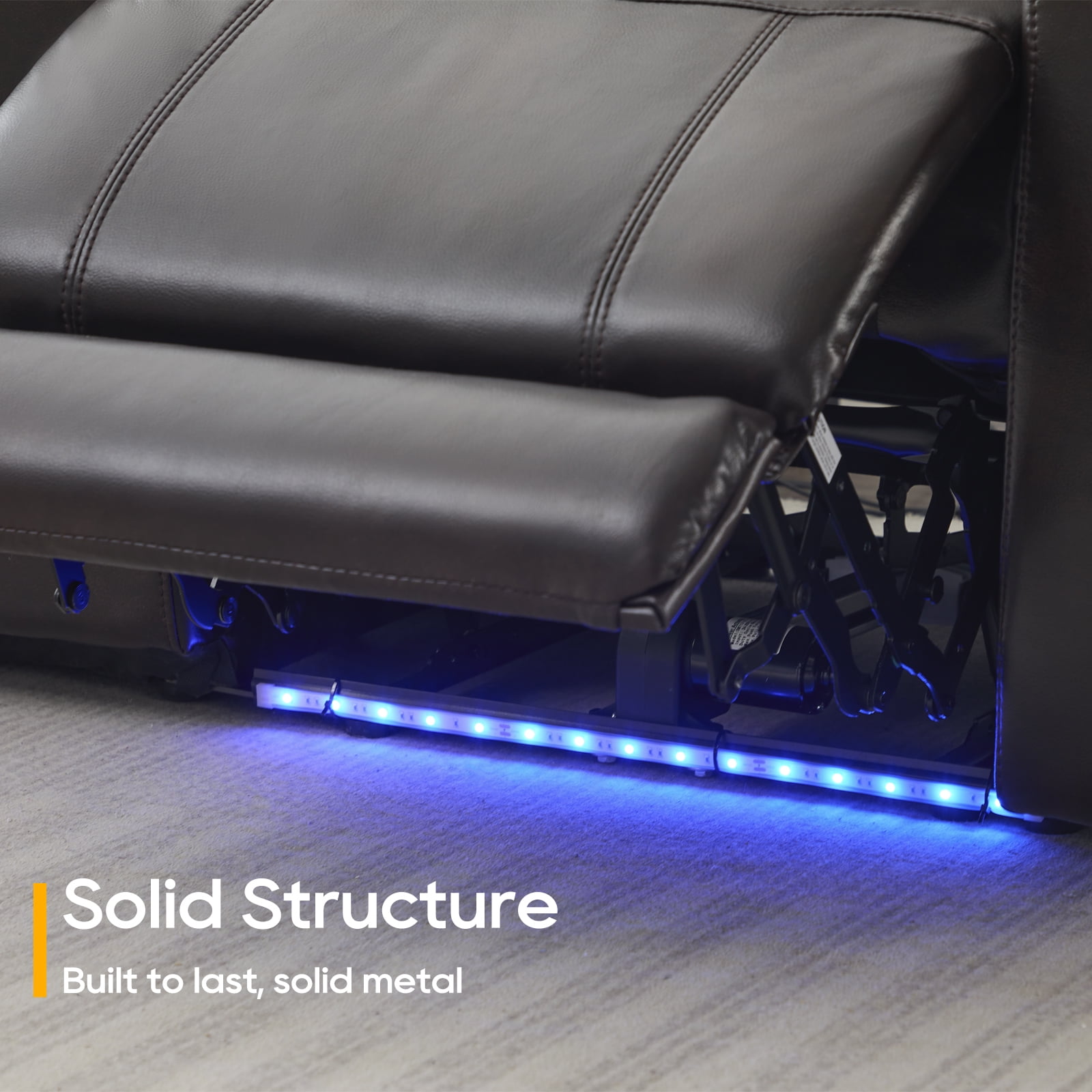 Power Loveseat Recliner Sofa, Home Theater Seating with Adjustable Headrest, Blue LED Lighting, Reclining Loveseat, Storage, Cup Holder, USB, Wireless Charging
