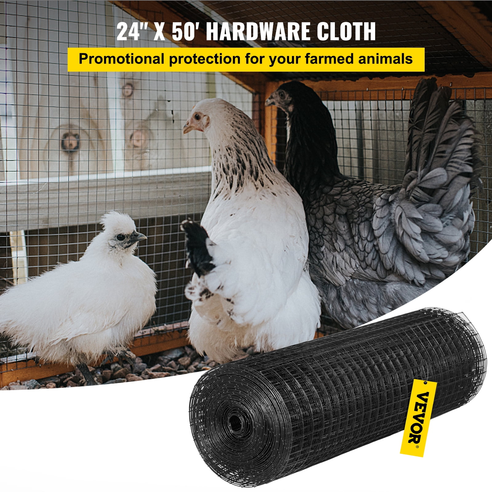 VEVOR Hardware Cloth, 24"x50' Welded Wire Fence Vinyl Coated Chicken Rabbit Mesh 1"x1" 16 Gauge