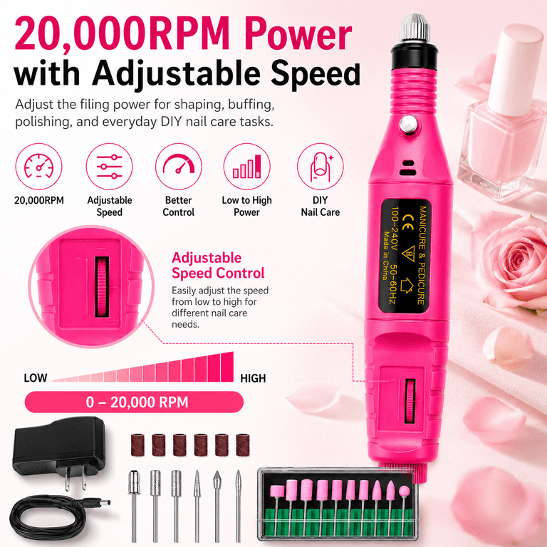 NIUTA 20000 RPM Electric Nail Drill Kit, Pink photo 4