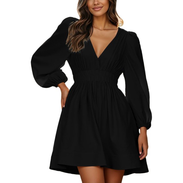 Robe Décontractée à Volants Col en V pour Usage Quotidien et Tenue Élégante Confortable Printemps Automne avec Options de Superposition