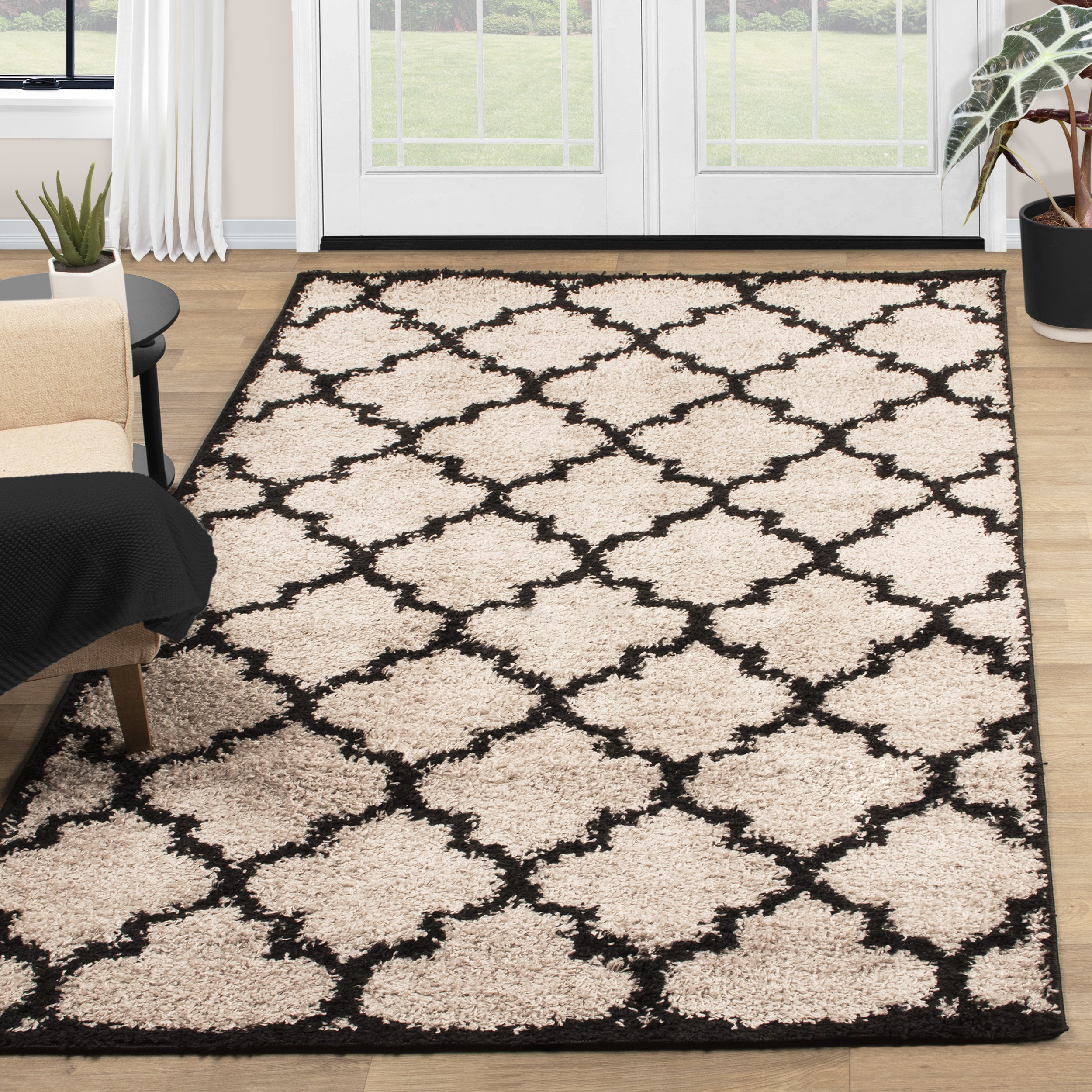 Bengali Trellis Retro Modern Shabby-Chic Shag Area Rug Grey / 3 ft. x 5 ...