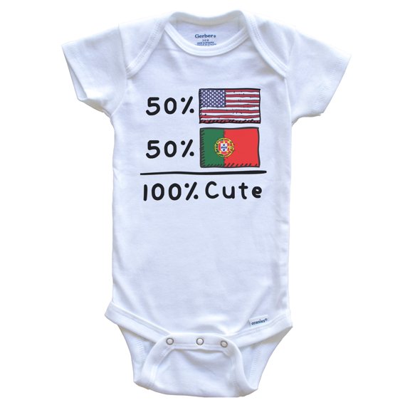 50% American 50% Portuguese 100% Cute Portugal USA Flags Baby Bodysuit, 0-3 Months White