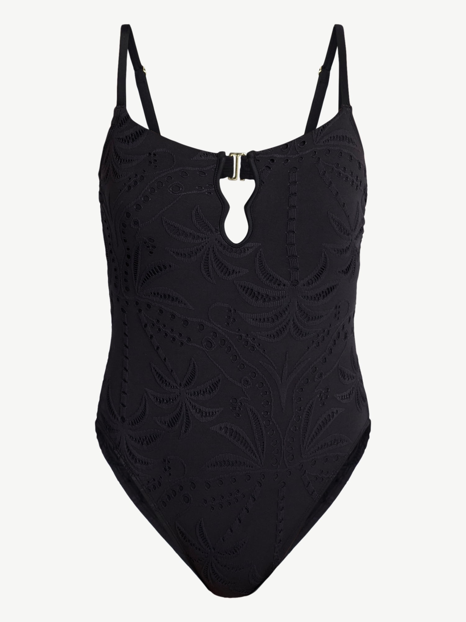 Time and Tru Women's and Women's Plus Size Eyelet Embroidered V Wire One Piece Swimsuit, Sizes XS-3X