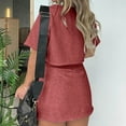 thumbnail image 4 of Women's 2 Piece Outfit Set Casual Short Sleeve T Shirt And Drawstring Skort With Built In Shorts Fashion Summer Wear,Wine,L, 4 of 8