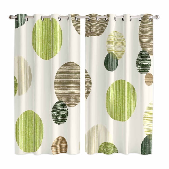 Abstract Geometric Kitchen Curtains Window Panels, Farmhouse Vintage Polka Dot Green Insulated Window Treatment Curtain, Grommet Curtains for Bedroom/Living Room/Bathroom, 2 Piece 42"Wx63"L